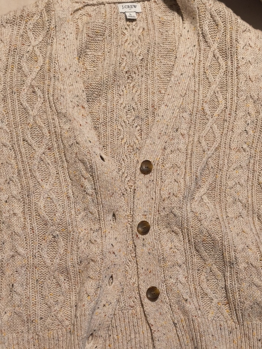 J. Crew Women's Speckled Cream Cable-Knit Button Cardigan